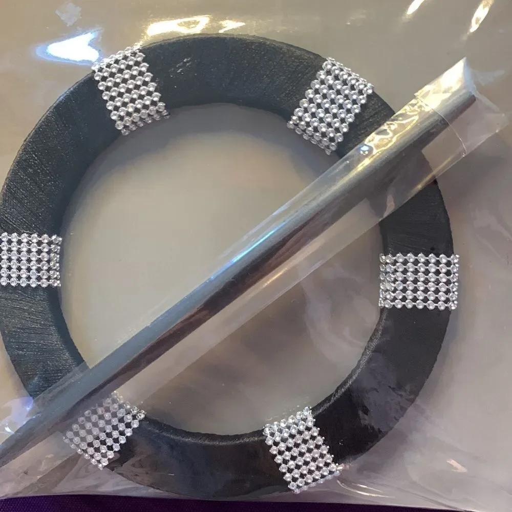NWT Decorative Black with Silver Sparkle, Window Dressing Brooch Tiebacks